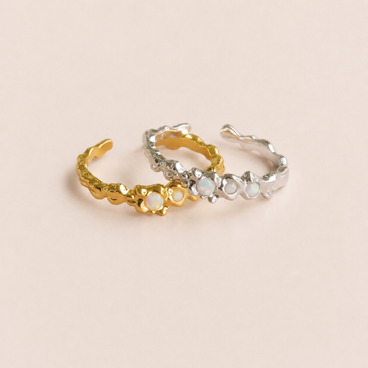 Manna Ring med Opal Hvidguldsbelagt - Justerbar
