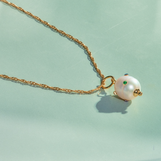 Emmeli Halskæde 18k Forgyldt m. Multi Ferskvandsperle - Vandfast