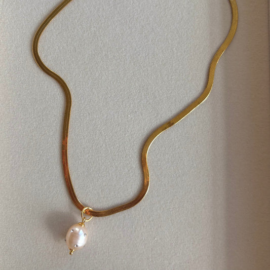 Nabs Halskæde 18k Forgyldt m. Rosa Ferskvandsperle - Vandfast