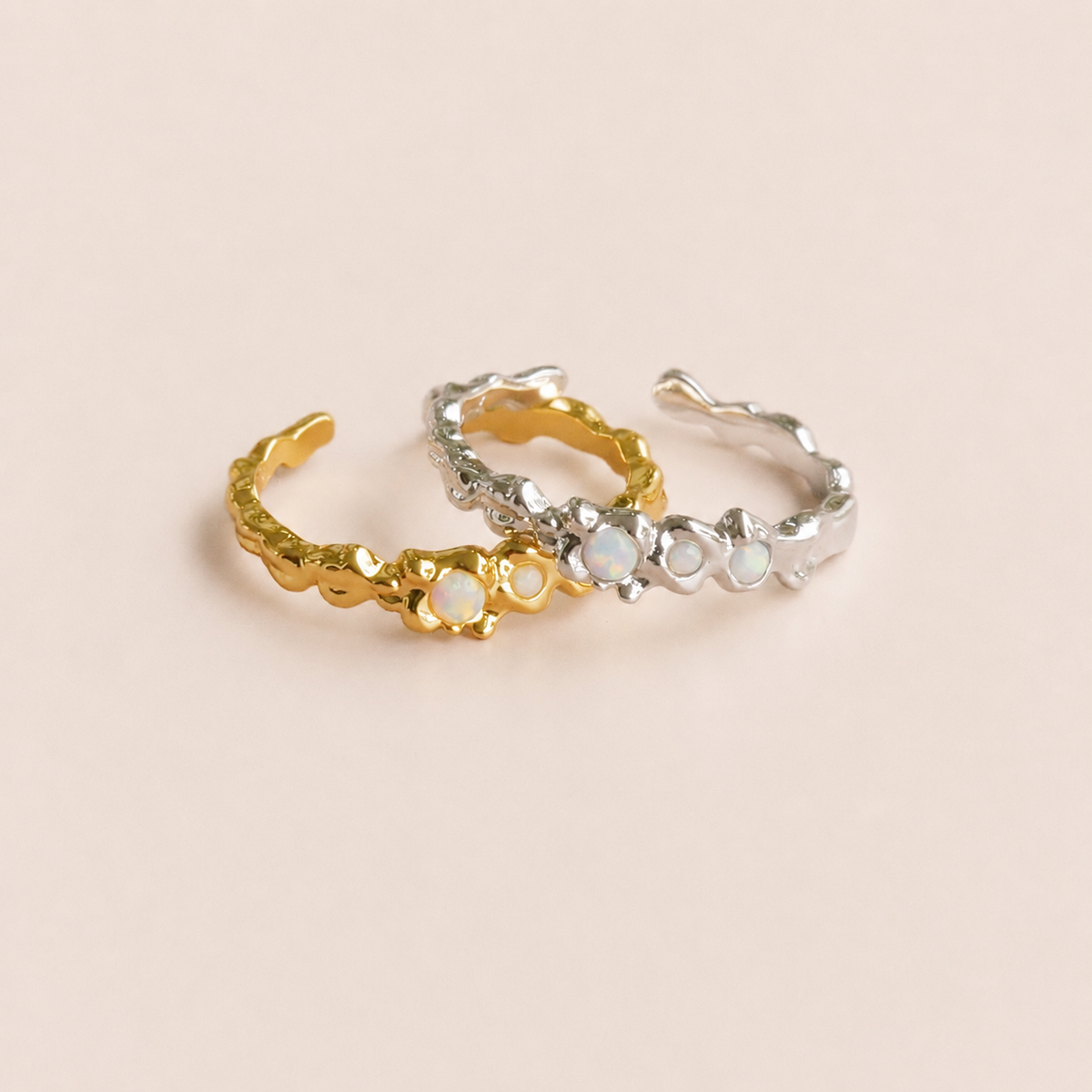 Manna Ring med Opal Hvidguldsbelagt - Justerbar